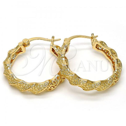 Oro Laminado Medium Hoop, Gold Filled Style with White Crystal, Diamond Cutting Finish, Golden Finish, 02.155.0059.1.30