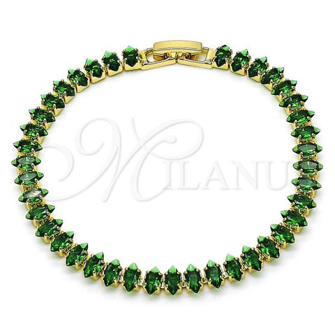 Oro Laminado Tennis Bracelet, Gold Filled Style Cluster Design, with Green Cubic Zirconia, Polished, Golden Finish, 03.283.0355.3.07