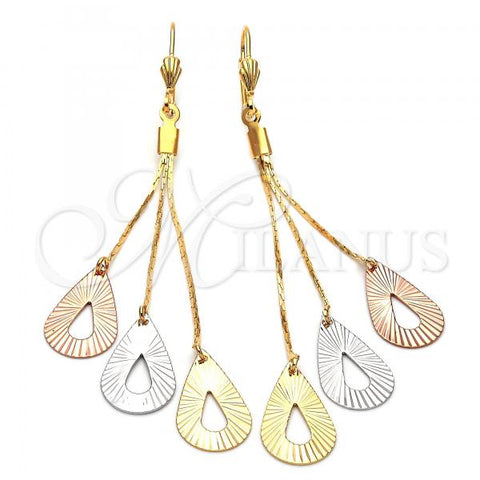 Oro Laminado Long Earring, Gold Filled Style Teardrop Design, Polished, Tricolor, 5.074.004