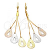 Oro Laminado Long Earring, Gold Filled Style Teardrop Design, Polished, Tricolor, 5.074.004