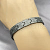 Stainless Steel Solid Bracelet, Greek Key Design, Polished, Black Rhodium Finish, 03.114.0384.09