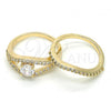 Oro Laminado Wedding Ring, Gold Filled Style Duo Design, with White Cubic Zirconia, Polished, Golden Finish, 01.284.0026.09 (Size 9)