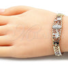 Oro Laminado Fancy Bracelet, Gold Filled Style Guadalupe and Elephant Design, with White and Black Micro Pave, Polished, Tricolor, 03.380.0012.08
