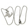 Stainless Steel Pendant Necklace, Initials and Rolo Design, with White Crystal, Polished, Steel Finish, 04.238.0029.18