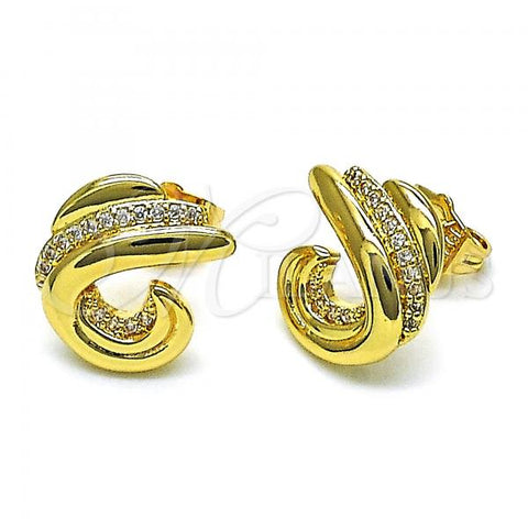 Oro Laminado Stud Earring, Gold Filled Style with White Micro Pave, Polished, Golden Finish, 02.156.0657