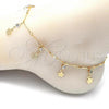 Oro Laminado Charm Anklet , Gold Filled Style Flower and Rattle Charm Design, with White Crystal, Polished, Golden Finish, 03.213.0110.10