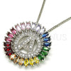 Rhodium Plated Pendant Necklace, Initials Design, with Multicolor Cubic Zirconia, Polished, Rhodium Finish, 04.210.0006.3.20