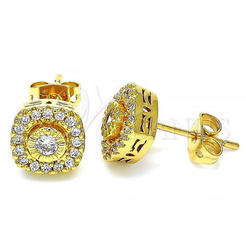 Oro Laminado Stud Earring, Gold Filled Style with White Cubic Zirconia, Polished, Golden Finish, 02.342.0025