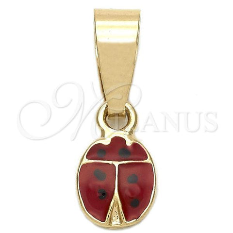 Oro Laminado Fancy Pendant, Gold Filled Style Ladybug Design, Red Enamel Finish, Golden Finish, 05.163.0052