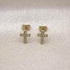 Oro Laminado Stud Earring, Gold Filled Style Cross Design, with White Micro Pave, Polished, Golden Finish, 02.213.0748