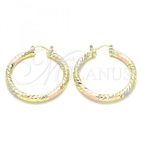 Oro Laminado Medium Hoop, Gold Filled Style Hollow Design, Diamond Cutting Finish, Tricolor, 02.170.0229.1.40