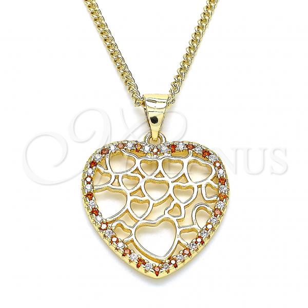 Oro Laminado Pendant Necklace, Gold Filled Style Heart Design, with Garnet and White Micro Pave, Polished, Golden Finish, 04.156.0372.1.20