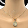 Oro Laminado Religious Pendant, Gold Filled Style Guadalupe and Flower Design, Polished, Golden Finish, 05.120.0086