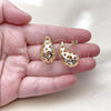 Oro Laminado Stud Earring, Gold Filled Style Teardrop and Heart Design, Polished, Golden Finish, 02.195.0331