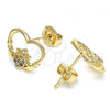 Oro Laminado Stud Earring, Gold Filled Style Heart Design, with Multicolor Micro Pave, Polished, Golden Finish, 02.156.0442.3