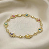 Oro Laminado Fancy Bracelet, Gold Filled Style Hand of God and Heart Design, Multicolor Enamel Finish, Golden Finish, 03.213.0146.2.08