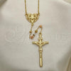 Oro Laminado Thin Rosary, Gold Filled Style Guadalupe and Crucifix Design, Diamond Cutting Finish, Tricolor, 09.380.0013.26