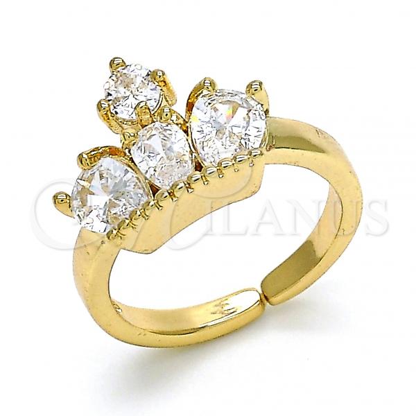 Oro Laminado Multi Stone Ring, Gold Filled Style Crown and Teardrop Design, with White Cubic Zirconia, Polished, Golden Finish, 01.210.0080 (One size fits all)