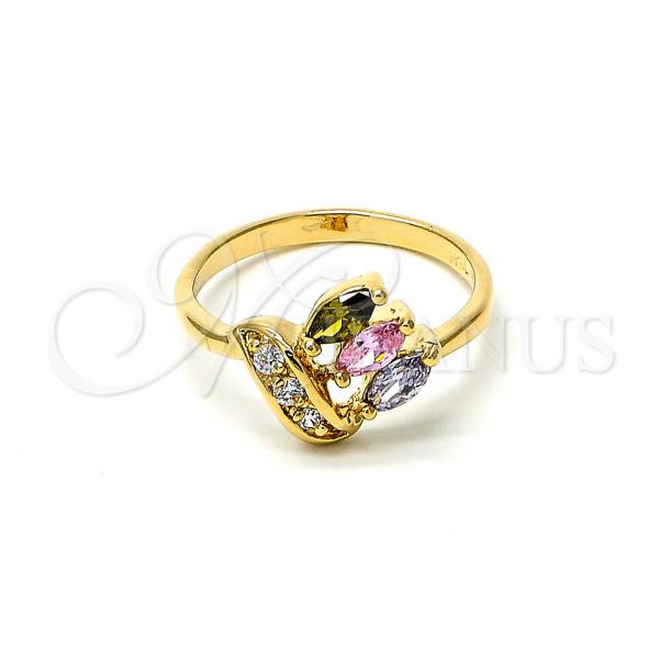 Oro Laminado Multi Stone Ring, Gold Filled Style Cluster Design, with Multicolor Cubic Zirconia, Polished, Golden Finish, 5.172.019.09 (Size 9)