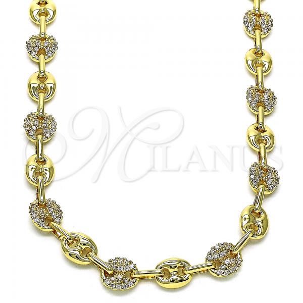 Oro Laminado Fancy Necklace, Gold Filled Style Puff Mariner Design, with White Micro Pave, Polished, Golden Finish, 04.63.1407.28