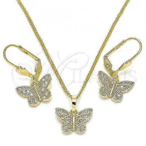 Oro Laminado Earring and Pendant Adult Set, Gold Filled Style Butterfly Design, with White Micro Pave, Polished, Golden Finish, 10.284.0012