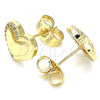 Oro Laminado Stud Earring, Gold Filled Style Heart Design, with White Micro Pave, Polished, Golden Finish, 02.156.0495