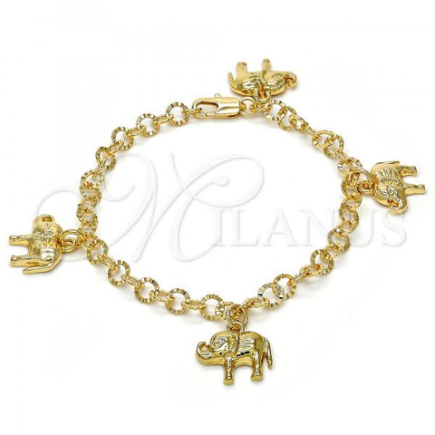 Oro Laminado Charm Bracelet, Gold Filled Style Elephant Design, Diamond Cutting Finish, Golden Finish, 03.63.1789.07