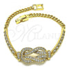 Oro Laminado Fancy Bracelet, Gold Filled Style with White Micro Pave, Polished, Golden Finish, 03.283.0155.07