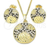 Oro Laminado Earring and Pendant Adult Set, Gold Filled Style with Black and White Cubic Zirconia, Polished, Golden Finish, 10.233.0036.1