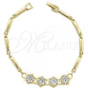 Oro Laminado Tennis Bracelet, Gold Filled Style Flower Design, with White Cubic Zirconia, Polished, Golden Finish, 5.026.003