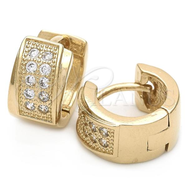 Oro Laminado Huggie Hoop, Gold Filled Style with White Cubic Zirconia, Polished, Golden Finish, 02.63.2570