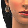 Oro Laminado Earring and Pendant Adult Set, Gold Filled Style Chunky Design, Polished, Tricolor, 10.163.0007.1