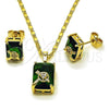 Oro Laminado Earring and Pendant Adult Set, Gold Filled Style Heart and Arrow Design, with Green and White Cubic Zirconia, Polished, Golden Finish, 10.196.0169