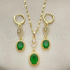 Oro Laminado Earring and Pendant Adult Set, Gold Filled Style Teardrop Design, with Green and White Cubic Zirconia, Polished, Golden Finish, 10.196.0082