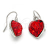 Rhodium Plated Dangle Earring, Heart Design, with Light Siam Swarovski Crystals, Polished, Rhodium Finish, 02.239.0003.3
