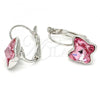 Rhodium Plated Leverback Earring, Butterfly Design, with Light Rose Swarovski Crystals, Polished, Rhodium Finish, 02.239.0011
