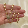 Oro Laminado Medium Rosary, Gold Filled Style San Benito and Crucifix Design, Polished, Golden Finish, 09.213.0025.28