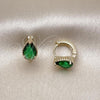 Oro Laminado Huggie Hoop, Gold Filled Style Teardrop Design, with Green Cubic Zirconia, Polished, Golden Finish, 02.196.0198.10