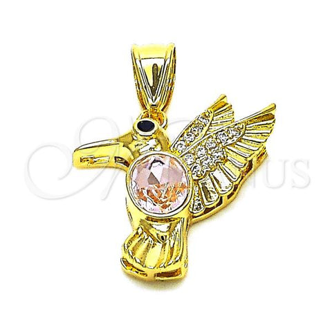 Oro Laminado Fancy Pendant, Gold Filled Style Bird Design, with Pink Crystal and White Micro Pave, Diamond Cutting Finish, Golden Finish, 05.411.0008.1