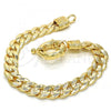 Oro Laminado Basic Bracelet, Gold Filled Style Concave Cuban and Greek Key Design, Polished, Golden Finish, 03.179.0027.08