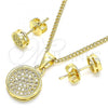 Oro Laminado Earring and Pendant Adult Set, Gold Filled Style with White Micro Pave, Polished, Golden Finish, 10.156.0277