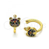 Oro Laminado Earcuff Earring, Gold Filled Style Teddy Bear Design, with Multicolor Micro Pave, Polished, Golden Finish, 02.210.0683.1