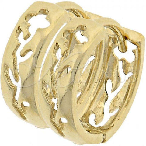 Oro Laminado Huggie Hoop, Gold Filled Style Flower Design, Polished, Golden Finish, 5.133.021