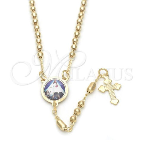 Oro Laminado Thin Rosary, Gold Filled Style Caridad del Cobre and Cross Design, Polished, Golden Finish, 09.02.0019.18