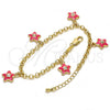 Oro Laminado Charm Bracelet, Gold Filled Style Star and Rolo Design, with White Crystal, Pink Enamel Finish, Golden Finish, 03.63.1358.07
