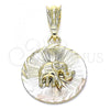 Oro Laminado Religious Pendant, Gold Filled Style Elephant Design, Diamond Cutting Finish, Tricolor, 05.351.0198
