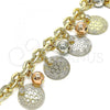 Oro Laminado Charm Bracelet, Gold Filled Style Ball and Flower Design, with White Crystal, Polished, Tricolor, 03.331.0189.08