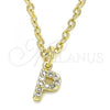 Oro Laminado Fancy Pendant, Gold Filled Style Initials Design, with White Cubic Zirconia, Polished, Golden Finish, 05.341.0034