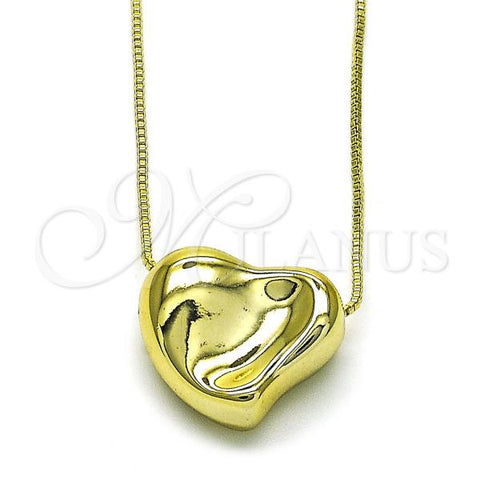 Oro Laminado Pendant Necklace, Gold Filled Style Heart and Hollow Design, Polished, Golden Finish, 04.213.0310.18