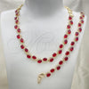 Oro Laminado Necklace and Bracelet, Gold Filled Style Heart Design, with Garnet and White Cubic Zirconia, Polished, Golden Finish, 06.284.0010.3